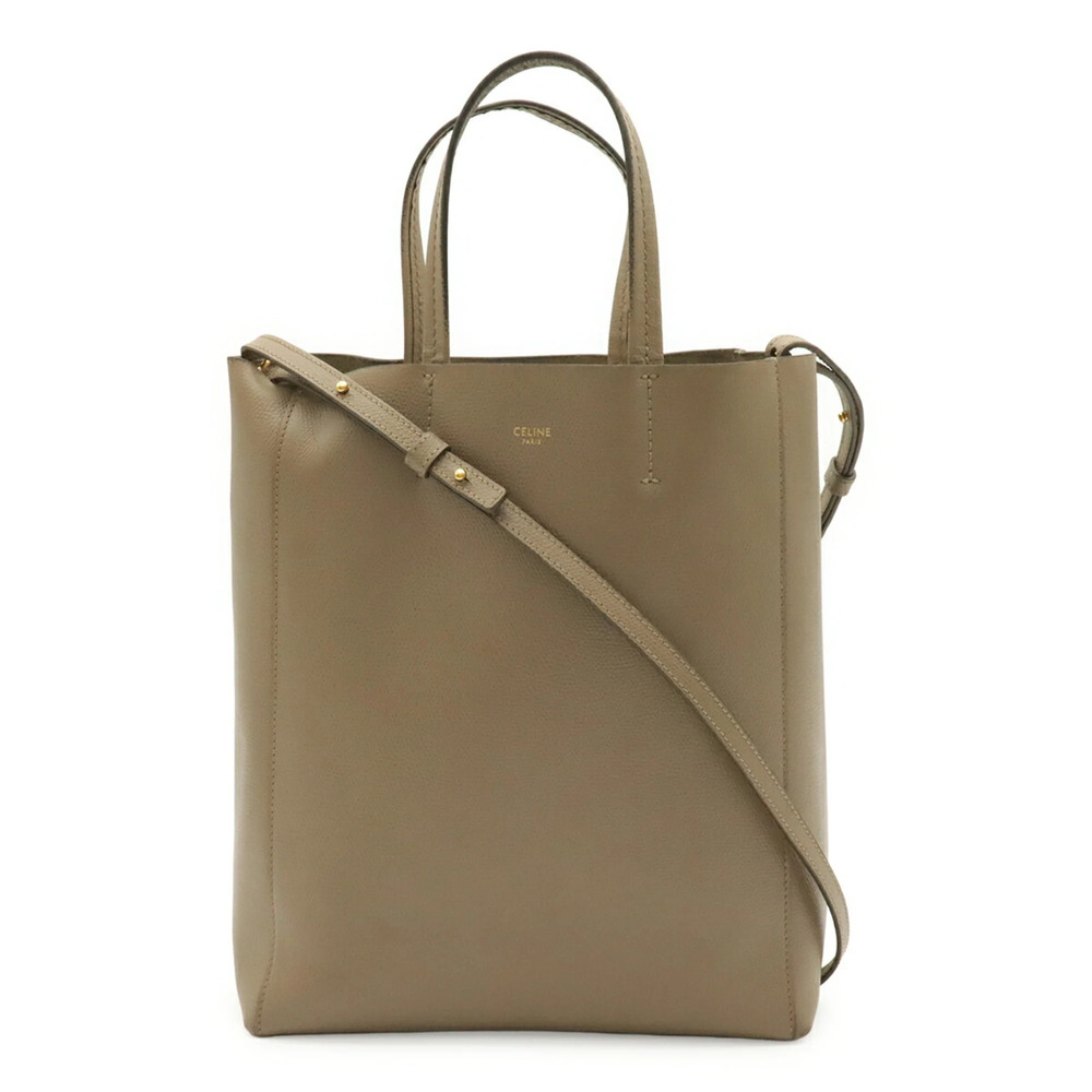 CELINE Vertical Cabas Small Tote Bag, Handbag, Shoulder Leather, Greige